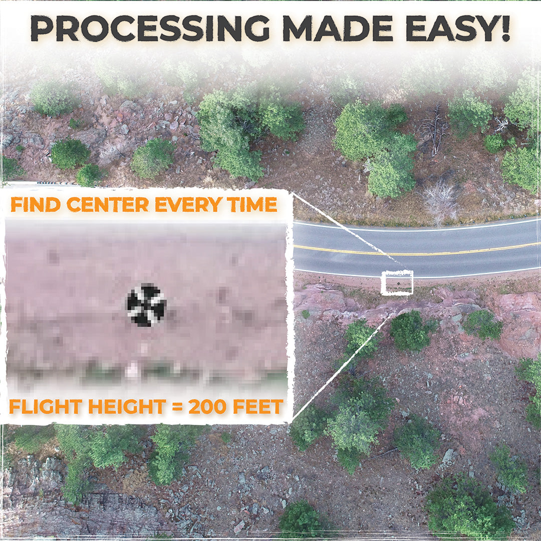 High visibility in aerial mapping imagery. Perfect for drone ground control points and photogrammetry. Ensures accurate data collection, providing professional and time-saving solutions for land surveyors.