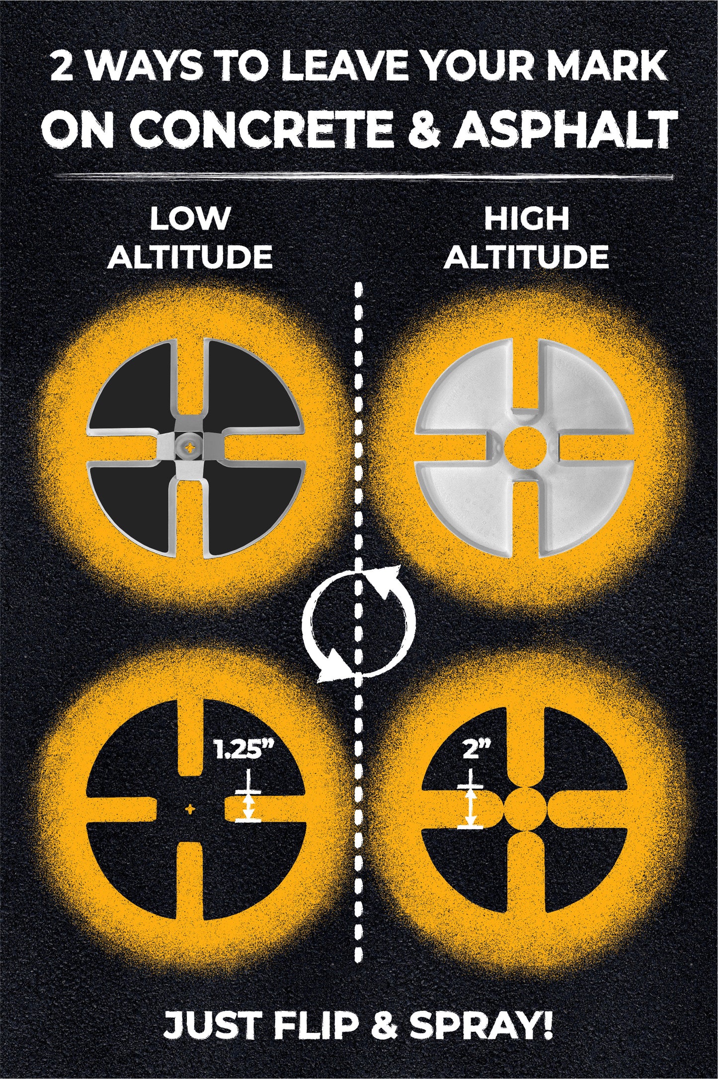 Multipurpose high altitude and low altitude paint stencil. Ideal for drone data collection, photogrammetry, and lidar mapping. Offers time savings and cost-effective marking options. Eco-conscious and easy to use.