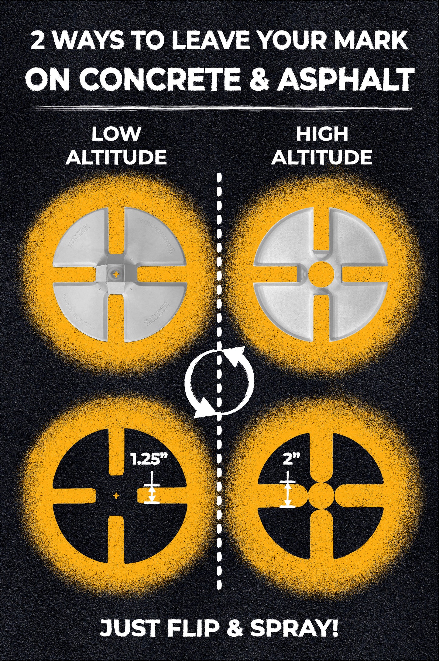 Multipurpose high altitude and low altitude paint stencil. Ideal for drone data collection, photogrammetry, and lidar mapping. Offers time savings and cost-effective marking options. Eco-conscious and easy to use.