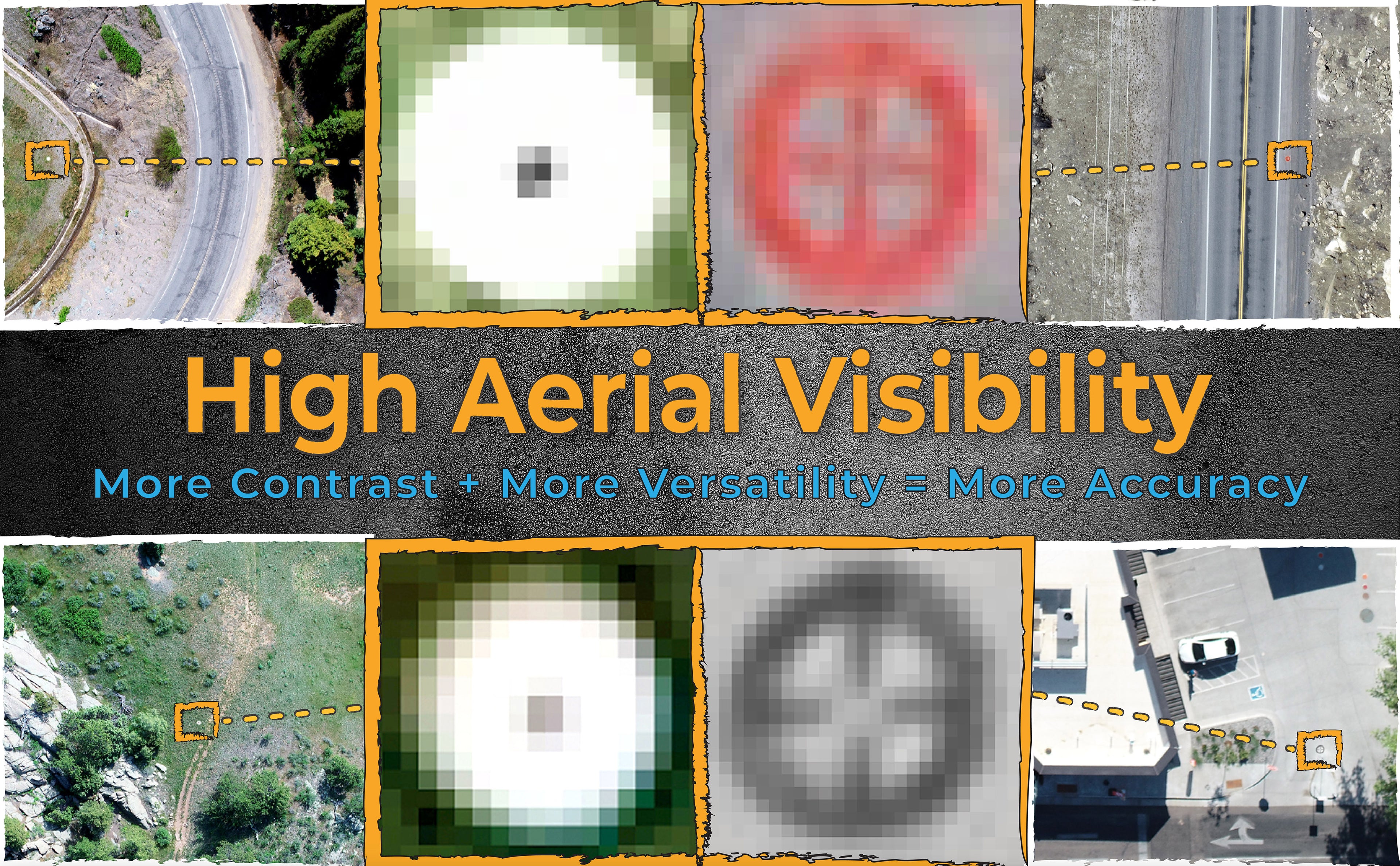 High visibility in aerial imagery ensures easy photogrammetry processing. Ideal for drone ground control and lidar scanning. Time-saving and efficient.